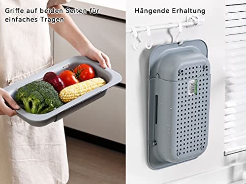 Kitchen Sink Colander, Extendable Strainer Basket Over the Sink for Wash Vegetables and Fruits, Drain Cooked Pasta and Dry Dishes 13.6"-18.9"L x 7.9"W x 2.6"H - Deepgray 5
