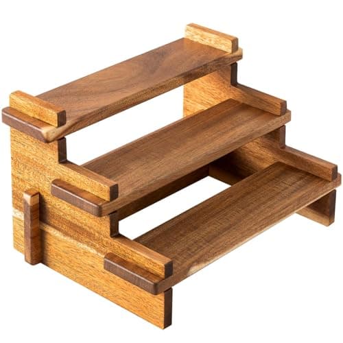 Acacia Wood Tiered Spice Rack Shelf Organizer for Cabinet, Small Cupcake Stand, Spice Racks Risers for Inside Cabinets, Wooden Pantry Spice Jar Rack, Seasoning Perfume Cologne Fragrance 3 Tier Display