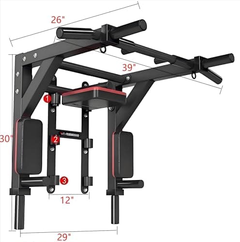 HAKENO Multifunctional Wall Mounted Pull Up Bar Chin Up bar,Dip Station for Indoor Home Gym Workout,Power Tower Set Gym Equipment 800LBS 8