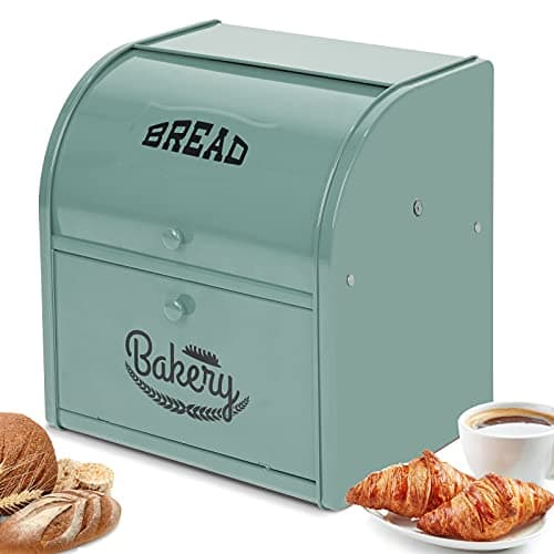 Pitmoly Stainless Steel Bread Box, 2 Layer Roll Top Bread Boxes, Large Capacity Food Storage Container for Kitchen Counter, Metal Bread Bin, Bread Holder for Countertop 11.8" x 9.6" x 12.8" (Green) 8