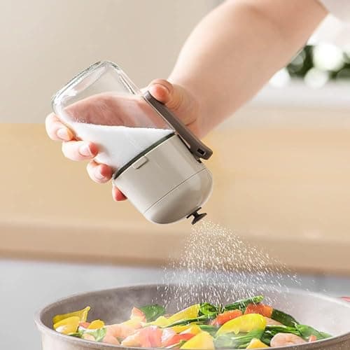 Glass Salt Shaker Dispenser, Precise Quantitative Seasoning Bottle, Press Once to Accurately Sprinkle 0.5 Grams of Measuring Salt Shaker Suitable for Family Picnic Cooking and Camping (180 ml)