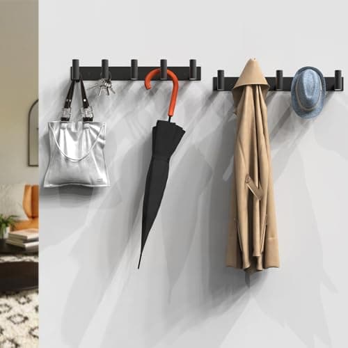 VAEHOLD Black Hat and Coat Wall Mount Rack 5 Hooks for Robes, Bags, Keys, and Towels Bathroom Towel Hanger Organizer (1 Pack) 5