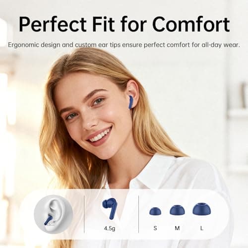 xinwld Adaptive Hybrid Active Noise Canceling 2026 Wireless Earbuds, 6 Mics ENC Clear Call Ear Buds, Hi-Res Audio Deep Bass Bluetooth 5.4 Headphones, 40H Playtime, Wireless Charging, LED, USB-C, Blue 7