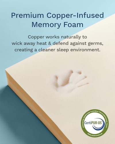 ViscoSoft 4 Inch Active Cooling Memory Foam Mattress Topper Queen - Select Copper-Infused Mattress Pad 5