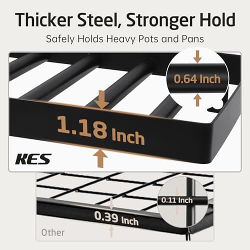 KES 150 lb High-Capacity Pot Rack Wall Mounted with Pot Lid Holder, 34 Inch Heavy-Duty Pots and Pans Hanging Rack with 20 Hooks, Drilling Template Provided for Easy Install, Matte Black, KUR528S88-BK 5