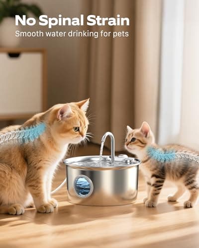 Cat Water Fountain Stainless Steel: Cat Fountain for Drinking - 88oz/2.6L Pet Water Fountain for Cats Indoor - Quiet Cats Water Bowl Dispenser - Pets Feeding & Watering Supplies - for Small Animals 6