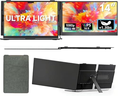 Laptop Screen Extender, 1.3lb Ultra Lightweight 14" 1080P FHD Portable Monitor for Laptop, Plug & Play Dual Travel Screen Monitor, Laptops Dual Monitors Attachment, Fits Windows/Mac/Android/Chrome