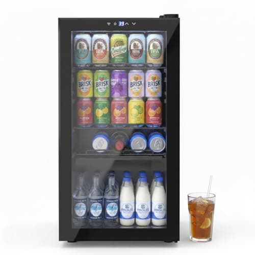 Dawmilon 3.2 Cu.Ft Mini Fridge – 120 Can Beverage Refrigerator with Glass Door, Adjustable Shelves & Temperature Control, Ideal Drink Cooler for Soda, Wine & Beer in Home or Office