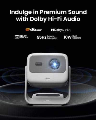 JMGO N1S 4K Smart Portable Projector, Triple Laser, 1100 ISO Lumens, Gimbal Instant Auto Focus, Google TV, Netflix, 110% BT.2020, Wi-Fi 6, HDR10, 10W Dolby Audio, Blu-ray 3D, 200" for Home, Outdoor. 7