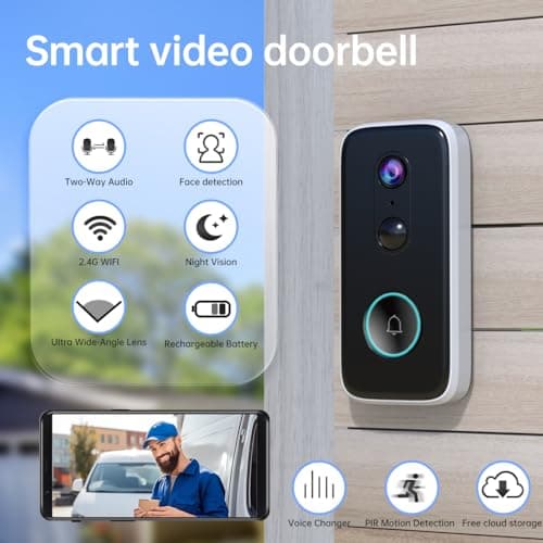 JOOAN 2K Video Doorbell Camera Wireless WiFi 2.4G [Free Cloud Record &Rechargeable Battery] 2 Way Audio Easy Install Flexible AI Human Detection Instant Alarm Night Vision Alarm Record 6