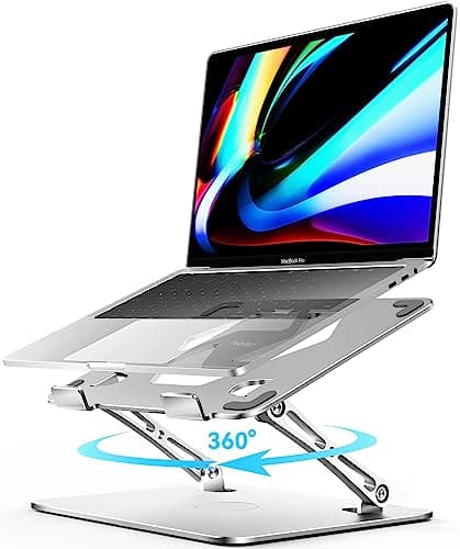ivoler Adjustable Laptop Stand with 360° Rotating Base, Ergonomic Laptop Stand for Desk, Foldable & Portable Laptop Riser, for Collaborative Work, Fit MacBook Laptops up to 16 inches Silver