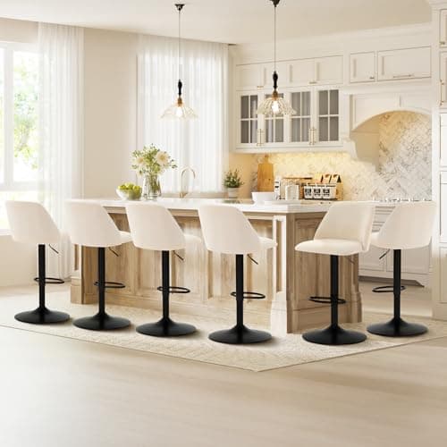 COLAMY Bar Stools Set of 3, Modern Swivel Bar Chairs, Adjustable Upholstered Barstools Counter Height with Full Backrest for Bar, Dining Room, Kitchen Island, Beige 9