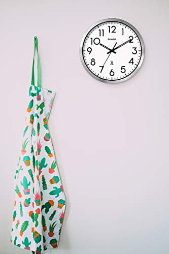 Sharp Atomic Analog Wall Clock - 12" Silver Brushed Finish Sets Automatically- Battery Operated Easy to Read Use: Simple, Style fits Any Decor 6