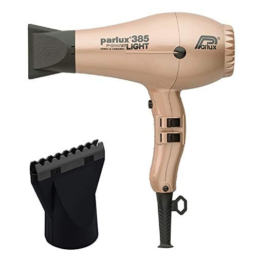 Parlux 385 Powerlight Ionic & Ceramic Light Gold Hair Dryer + M Hair Designs Hot Blow Attachment (Bundle) – Lightweight, Fast-Drying, Frizz-Control Blow Dryer for Salon-Quality Styling