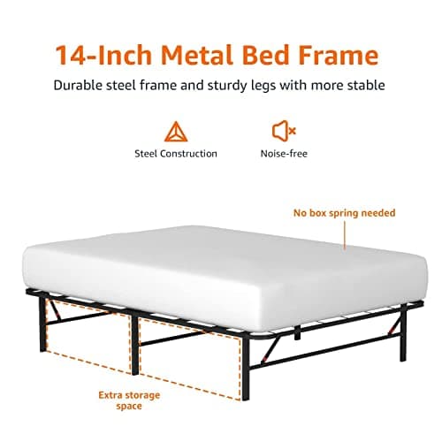 Amazon Basics Bed Frame with Ample Underbed Storage, Foldable Metal Platform, Sturdy Steel, No Box Spring Needed, 14 inches High, Noise-Free Support, Easy Assembly Tool-Free Setup, Full Size, Black 5
