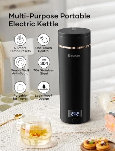 Sekaer Travel Portable Electric Kettle, Small Tea Kettle Coffee Mini Hot Water Boiler, 400mL & 304 Stainless Steel, with 4 Variable Presets and Auto Shut-Off SKE-840B 2