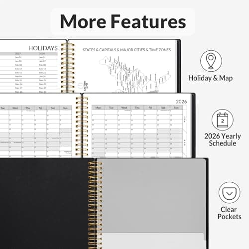 SUNEE 2026 Appointment Book, 2026 Hourly Planner 8.5" x 11", Hourly, Weekly & Monthly Planner - from January 2026 - December 2026, Flexible Cover, Note Page, Pocket, Bookmark, Black 6