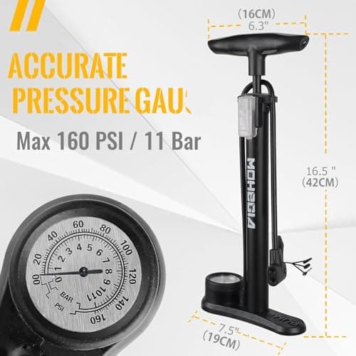 MOHEGIA Bike Floor Pump with Gauge,Air Bicycle Pump Inflator with High Pressure 160 PSI,Fits Schrader and Presta Valve 5