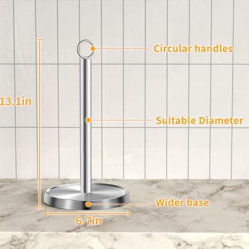 Paper Towel Holder Countertop, Stainless Steel, Weighted Base, Paper Towel Stand Holder for Kitchen Bathroom Farmhouse Essentials Decor Accessories, Silver 7