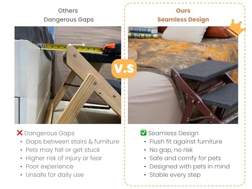 MEWANG Wooden Pet Stairs/Pet Steps - 3-in-1 Foldable Stairs & Ramp for Beds and Cars - Portable Dog/Cat Ladder Up to 220 Pounds - Great for Small and Older Animals(Brown) (24.8" L x 17.2" W x 19.5" H) 9