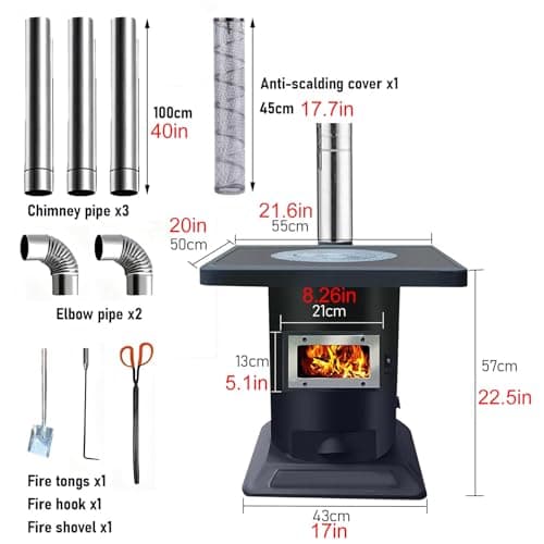 Indoor Wood-Burning Heating Stove, Thickened Cast Iron Rural Heating Stove,View Window,Wood Burning Stove With Chimney Camp Stove 7