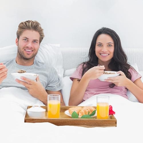 KITEISCAT Acacia Wood Serving Tray with Handles - 17-Inch Decorative Wooden Tray - Perfect for Breakfast, Lunch, Dinner, Appetizers, Patio, Ottoman, Coffee Table - Durable Living Room and Couch Tray 7