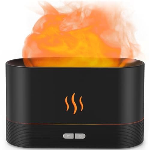PIZAY Essential Oil Diffuser, Flame Air Humidifier with Fire Led Light - 2 Rightness, 180mL Capacity (8 Hours), Auto-Off Protection Air Diffuser for Home Bedroom Office Gifts(Black)