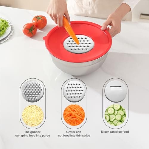 Mixing Bowls with Lids Set, 7PCS Mixing Bowl set for Baking Cooking Prepping & Food Storage, Stainless Steel Mixing Bowls Multi-Color, Includes Measuring Cups Spoon brush whisk and Bowls for Kitchen 5