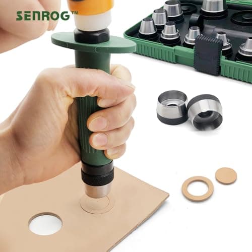 SENROG 12 in 1 Gasket Punch Set with Sharp Leather Hole Punches, Hollow Punch Set for Leather, 3/16'' to 1-1/4'' Hole Punch Kit with Handle 8