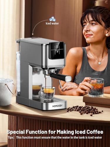 HomCozy Espresso Machine 20 Bar Coffe Maker with Rapid Cold Brew, Compact Espresso Maker for Hot and Cold Cappuccino, Latte, Stainless Steel Coffee Machines with 1200ml Removable Water Tank 5