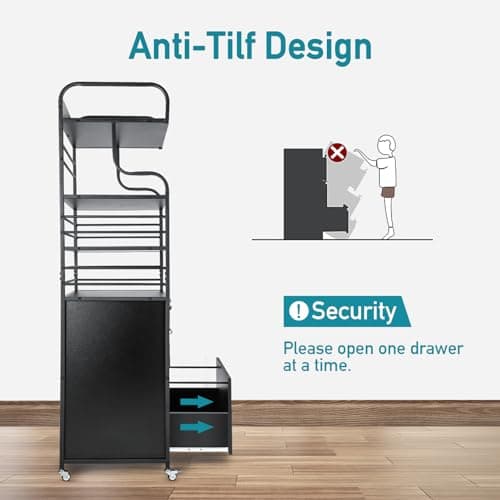 YORKING Vertical File Cabinet, 2 Drawer Mobile Filing Cabinet with 3 Bookshelf, Printer Stand with Open Storage Shelves Fits A4/Letter/Legal Size File Cabinets for Home Office Organizer, Black 7