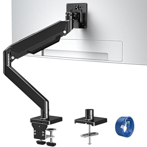 MOUNTUP Single Monitor Mount with USB Fits 49 42 40 35 34 32 27 24 inch Large Screen, Heavy Duty Monitor Arm, Monitors Stand for Desk, Holds 4.4-33 lbs, Ultrawide Monitors Arm, VESA Mount