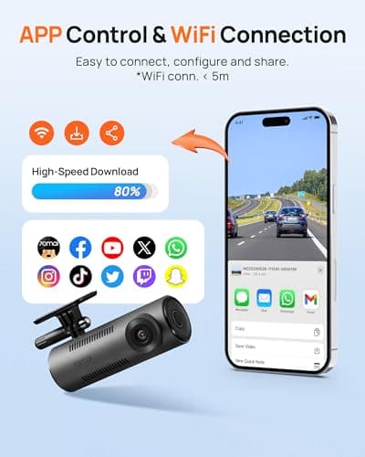 70mai Dash Cam M310, Dash Camera for Cars 1296P QHD, Smart Dash Cam Front Built in WiFi, 130° Wide-Angle FOV, WDR, Night Vision, iOS/Android Mobile App, Loop Recording, Parking Monitor, Time-Lapse 8