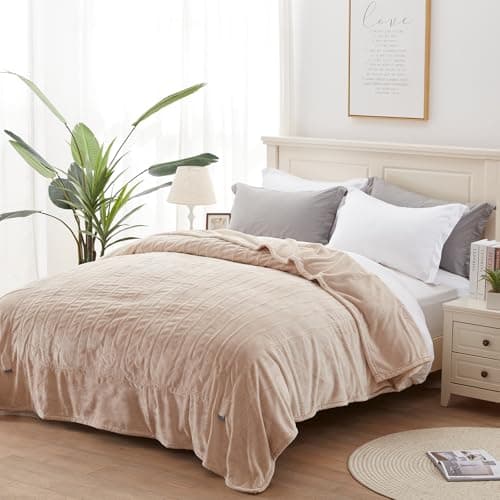 Westinghouse Heated Blanket, Electric Throw Blanket with 10 Heating Levels, 12 Hours Auto Off, Overheat Protection, Machine Washable, Flannel (Twin, 62x84 Inches, Beige)