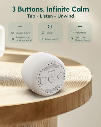 Babelio White Noise Sound Machine for Adults Kids Baby, Mini, 15 Non-looping Sounds, Timer, Memory Function, Easy to Pocket and Travel White 5