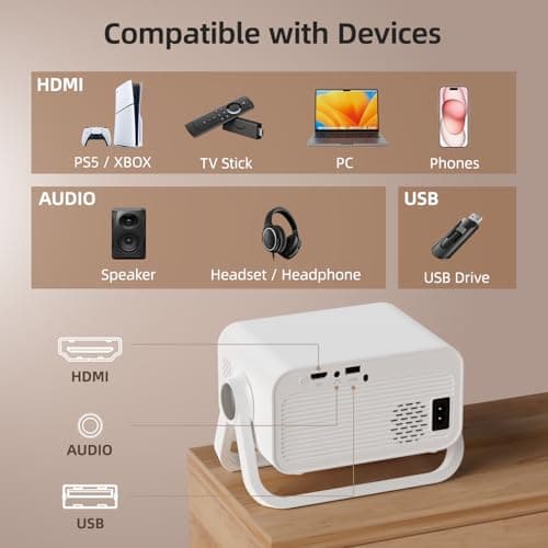 BKZ 2026 upgraded 360°Adjustable Dual Stand AI Auto Keystone Electric Focus Mini Portable Projector with Bluetooth 5.4, 1080P support Outdoor movie Projector compatible with HDMI/USB/Phone (Gray) 6