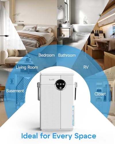 Lacidoll Small Dehumidifier with Drain Hose, 118oz Portable Dehumidifier for RV Camper Bathroom Bedroom Basement Laundry Room, Quiet Dehumidifiers for Home up to 800 sq ft, 7 Colorful Light, White 8