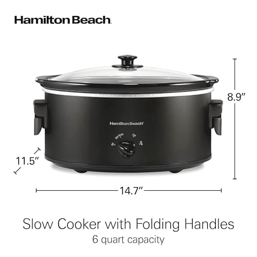 Hamilton Beach 6 Quart Slow Cooker with Space-Saving Folding Handles, 3 Heat Settings, Dishwasher Safe Stoneware Crock and Glass Lid, Black (33664) 8
