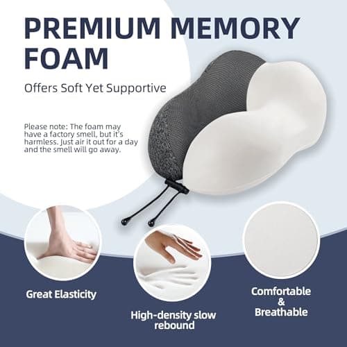 Travel Pillow with Extra Large Hood for Airplane Long Flights Privacy and Comfort Memory Foam with Skin-Friendly Cover for Road Trip Head&Neck Support for Plane Office Cars Sleeping & Rest (Grey) 7