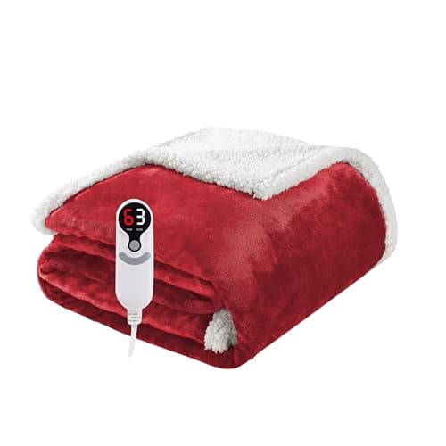 Electric Heated Blanket Throw Size 50"x60", Soft Flannel with Overheat Protection, 9 Adjustable Heat Settings & 10-Hour Auto-Off Timer, Fast Heating for Winter Comfort, Red