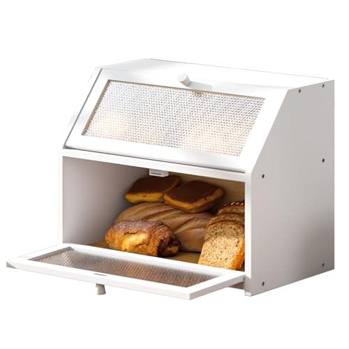 STDDRE Bread Box for Kitchen Countertop Bin Double Layer Bread Box Storage Container Extra Large Capacity Farmhouse with Diamond Pattern Windows (White, Large) 8