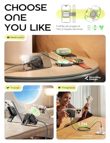 LISEN for MagSafe Charger Stand for iPhone Magnetic Apple Watch Airpods Charging, Airplane Gadgets Magsafe Kickstand for iPhone Wireless Charger Gifts for Women Men Travel Essentials 6