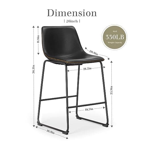 DUMOS 26 Inch Counter Height Bar Stools Set of 4, Modern Faux Leather High Barstools with Back and Metal Leg, Bar Chairs for Kitchen lsland, Black 3