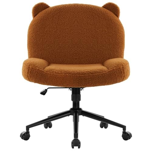 IWMH Armless Office Desk Chair with Wheels,Ergonomic Criss Cross Legged Computer Chair with Fabric Padded, Height Adjustable Wide Seat Vanity Chair,Mid Back Task Chair for Home, Bedroom (Brown)
