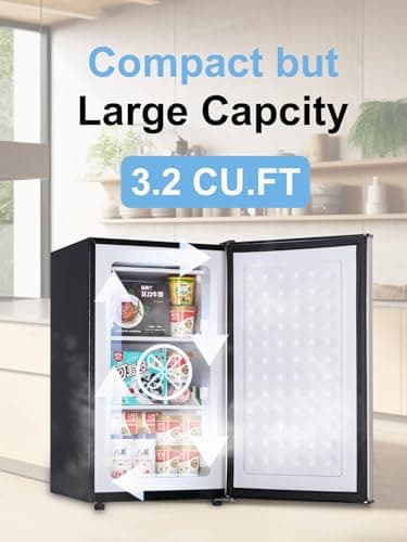 KRIB BLING 3.2 Cu.ft Upright Freezer Compact Mini Freezer with Removable Shelves for Bedroom, Office, Kitchen, Dorm,Silver 5