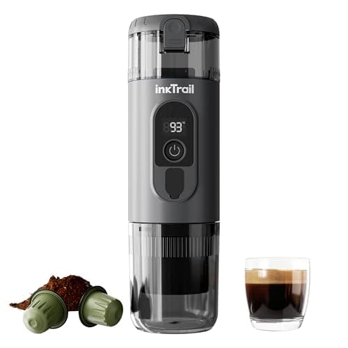 InkTrail Portable Electric Espresso Machine,Travel Coffee Maker for Camping, Self-Heating with Rechargeable Battery, Compatible with Ground Coffee & NS Original Capsule for Car, RV, Hiking, Office