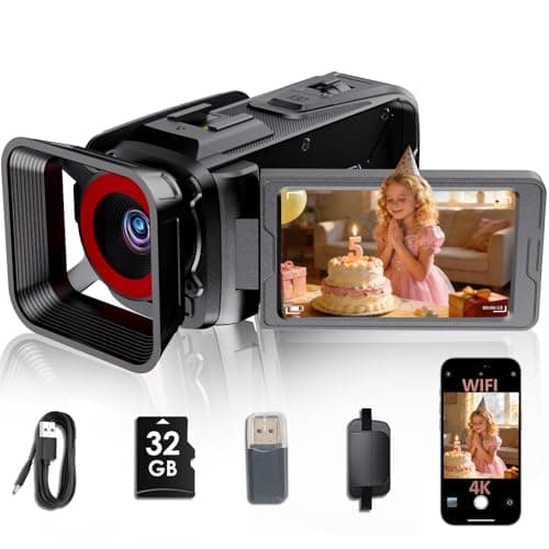 RAZPLYN 4K Video Camera Camcorder, 64MP with 3” 270° Flip Screen, 18X Zoom, WiFi and Webcam for YouTube, 32GB SD Card, Built-in Rechargeable 2500mAh Battery(Black)