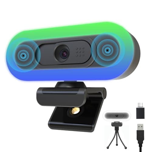 Hrayzan 2K USB C Camera Autofocus PC Webcam with Dual Microphones/Ring Light/Fill RGB Light/Cover, 65°FOV, Plug and Play Web-Cam Streaming Web Camera for Desktop Computer Laptop Mac Zoom