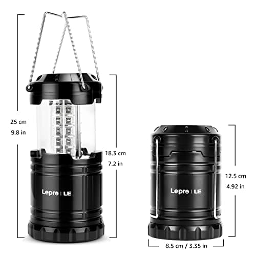 Lepro LED Lanterns Battery Powered, Camping Essentials, Collapsible, IPX4 Water Resistant, Outdoor Portable Lights for Emergency, Hurricane, Storms and Outages, 2 Pack 7