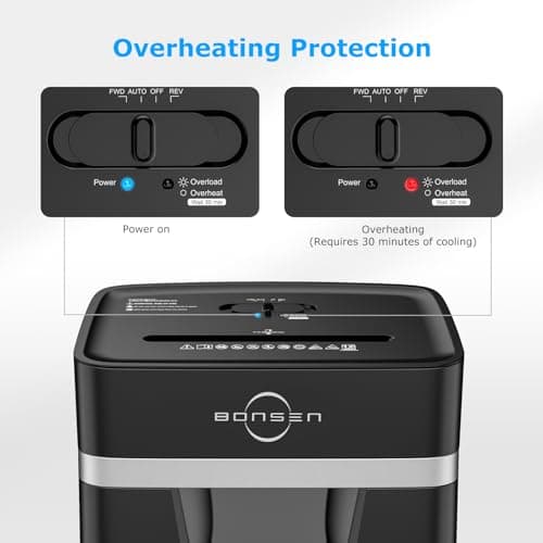 BONSEN 12-Sheet Paper Shredder for Home Office, Heavy Duty Shredders with 20 Mins Running Time, 5.3 Gal Pullout Bin, Cross Cut Shredder for CD/Credit Card/Staple, P-4 Security Level, Anti-Jam System 6